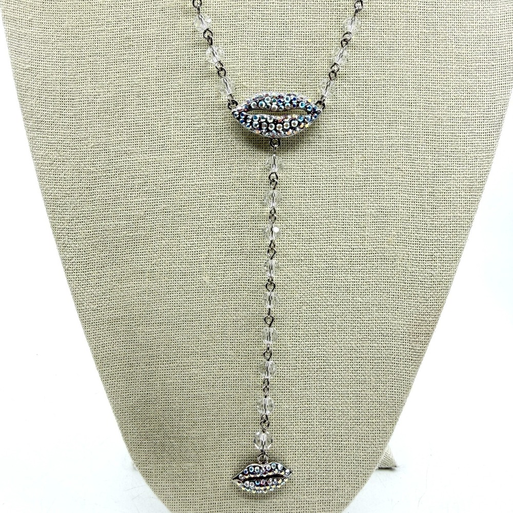Y2K Crystal Lips Y-Necklace Sparkling Rhinestone Statement Jewelry Coquette Chic